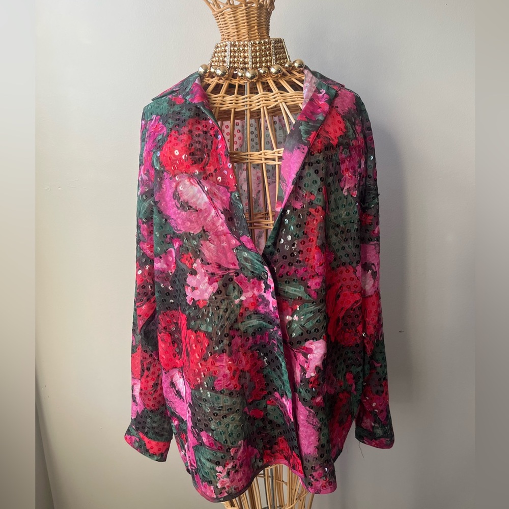 Oversized sequins floral blouse